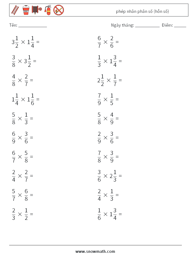 (20) phép nhân phân số (hỗn số) Bảng tính toán học 18