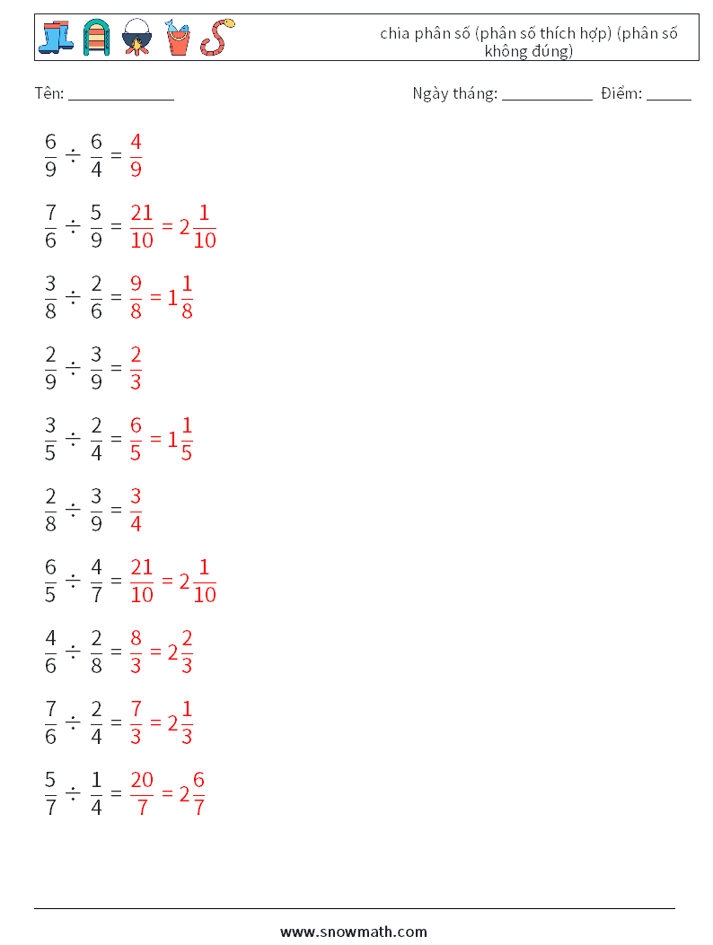 (10) chia phân số (phân số thích hợp) (phân số không đúng) Bảng tính toán học 3 Câu hỏi, câu trả lời