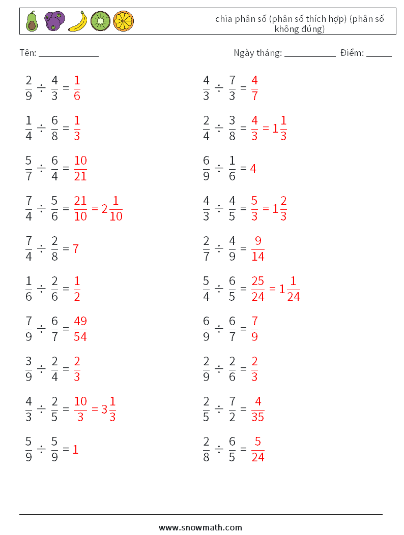(20) chia phân số (phân số thích hợp) (phân số không đúng) Bảng tính toán học 14 Câu hỏi, câu trả lời
