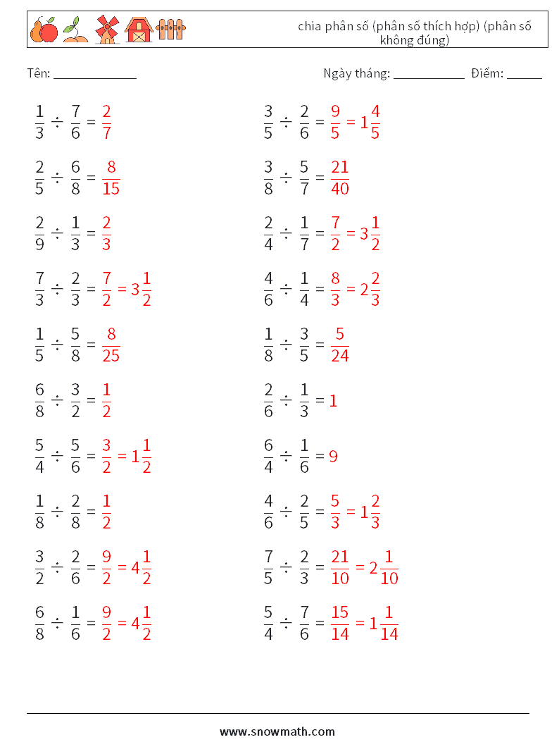 (20) chia phân số (phân số thích hợp) (phân số không đúng) Bảng tính toán học 15 Câu hỏi, câu trả lời