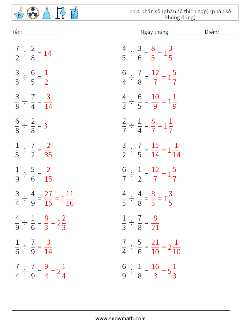 (20) chia phân số (phân số thích hợp) (phân số không đúng) Bảng tính toán học 17 Câu hỏi, câu trả lời