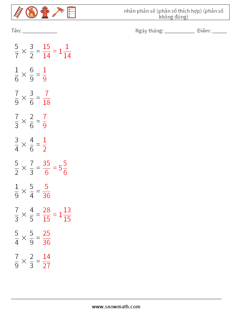 (10) nhân phân số (phân số thích hợp) (phân số không đúng) Bảng tính toán học 14 Câu hỏi, câu trả lời
