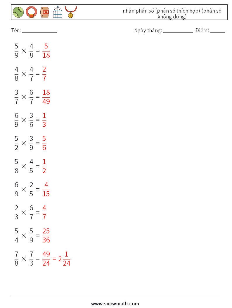 (10) nhân phân số (phân số thích hợp) (phân số không đúng) Bảng tính toán học 3 Câu hỏi, câu trả lời
