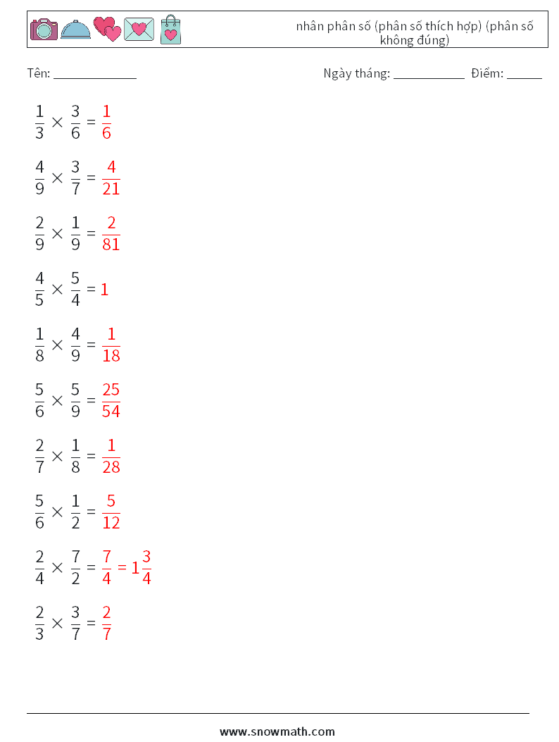 (10) nhân phân số (phân số thích hợp) (phân số không đúng) Bảng tính toán học 6 Câu hỏi, câu trả lời