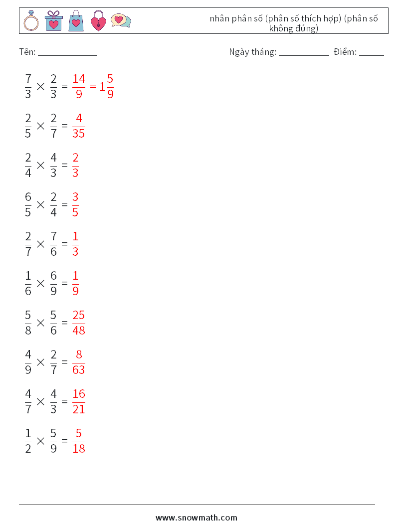 (10) nhân phân số (phân số thích hợp) (phân số không đúng) Bảng tính toán học 8 Câu hỏi, câu trả lời