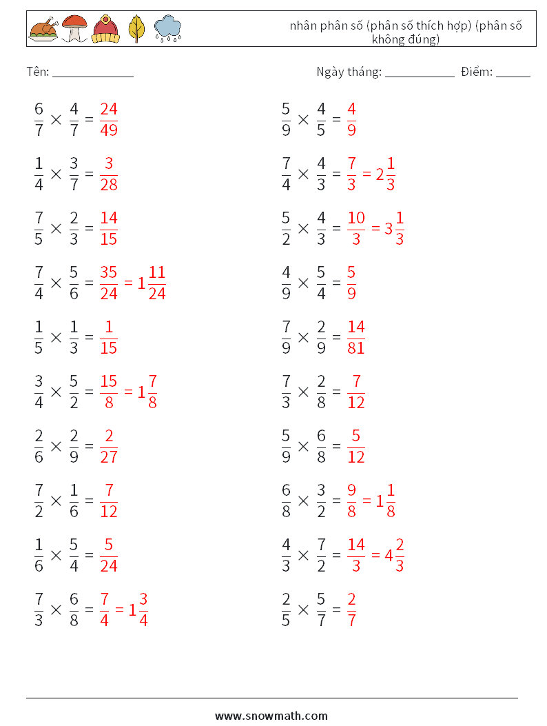 (20) nhân phân số (phân số thích hợp) (phân số không đúng) Bảng tính toán học 11 Câu hỏi, câu trả lời