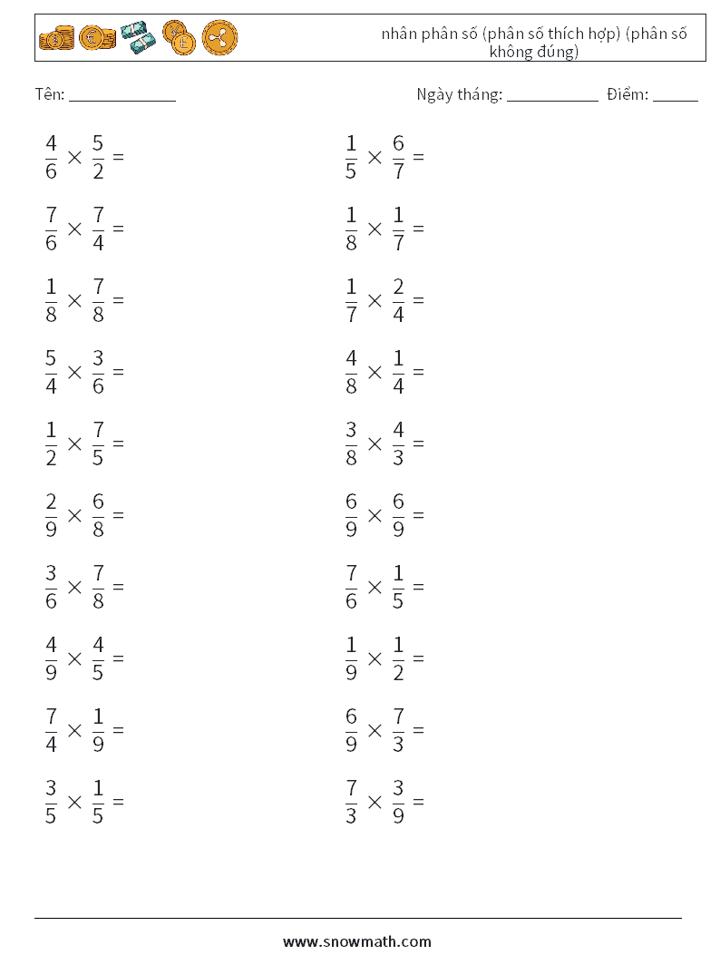 (20) nhân phân số (phân số thích hợp) (phân số không đúng) Bảng tính toán học 12