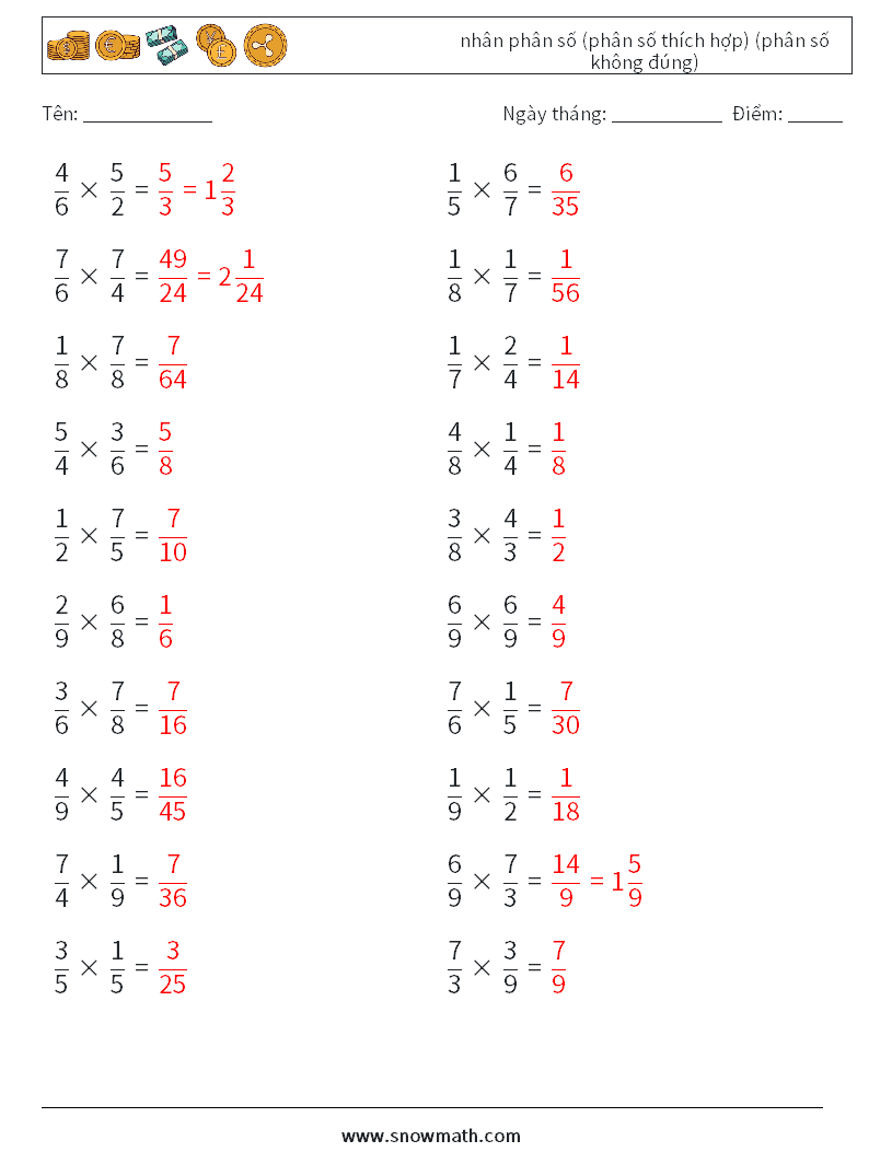 (20) nhân phân số (phân số thích hợp) (phân số không đúng) Bảng tính toán học 12 Câu hỏi, câu trả lời