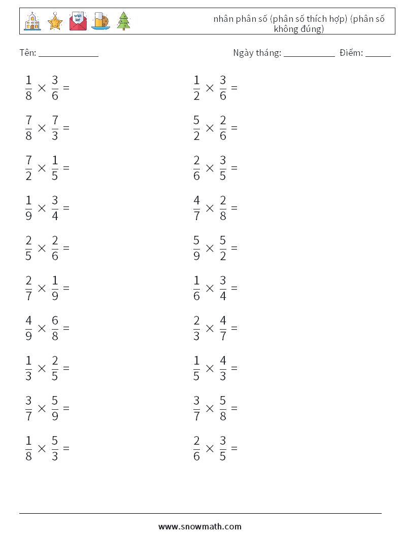 (20) nhân phân số (phân số thích hợp) (phân số không đúng) Bảng tính toán học 13