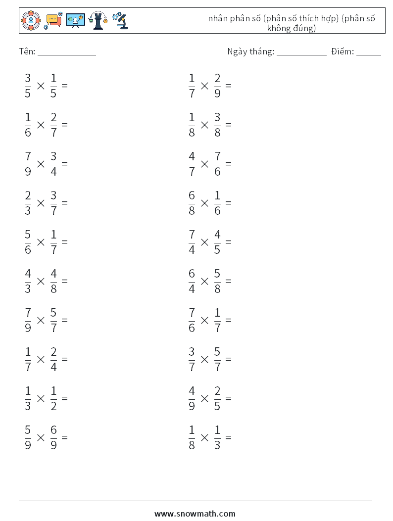 (20) nhân phân số (phân số thích hợp) (phân số không đúng) Bảng tính toán học 14