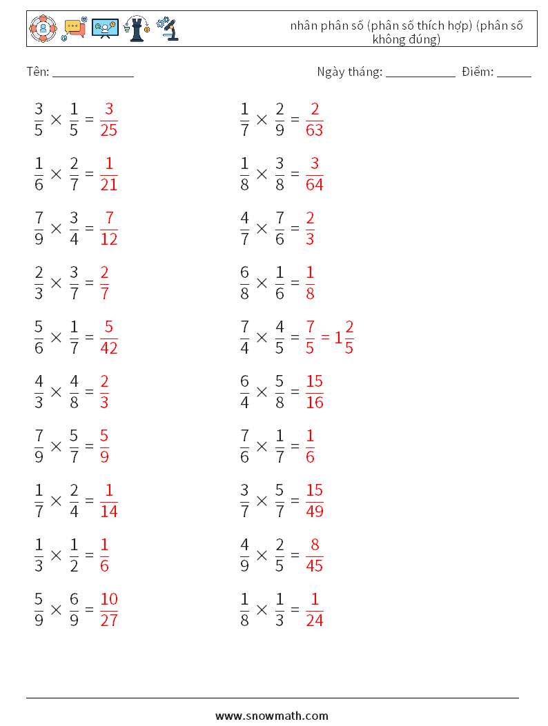 (20) nhân phân số (phân số thích hợp) (phân số không đúng) Bảng tính toán học 14 Câu hỏi, câu trả lời