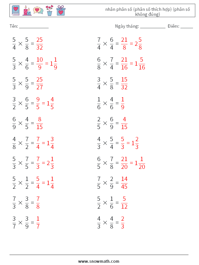 (20) nhân phân số (phân số thích hợp) (phân số không đúng) Bảng tính toán học 17 Câu hỏi, câu trả lời