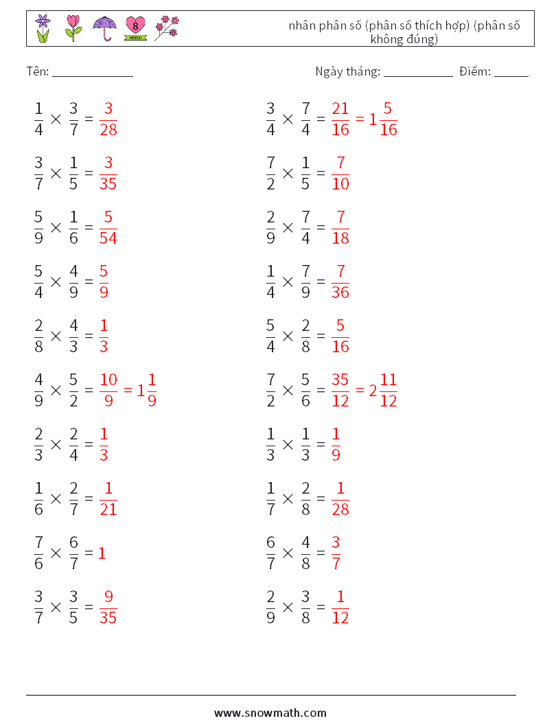 (20) nhân phân số (phân số thích hợp) (phân số không đúng) Bảng tính toán học 18 Câu hỏi, câu trả lời