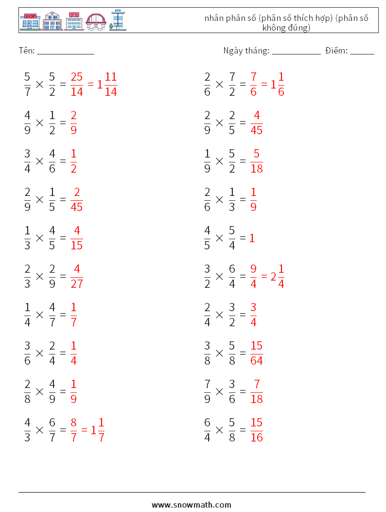 (20) nhân phân số (phân số thích hợp) (phân số không đúng) Bảng tính toán học 5 Câu hỏi, câu trả lời