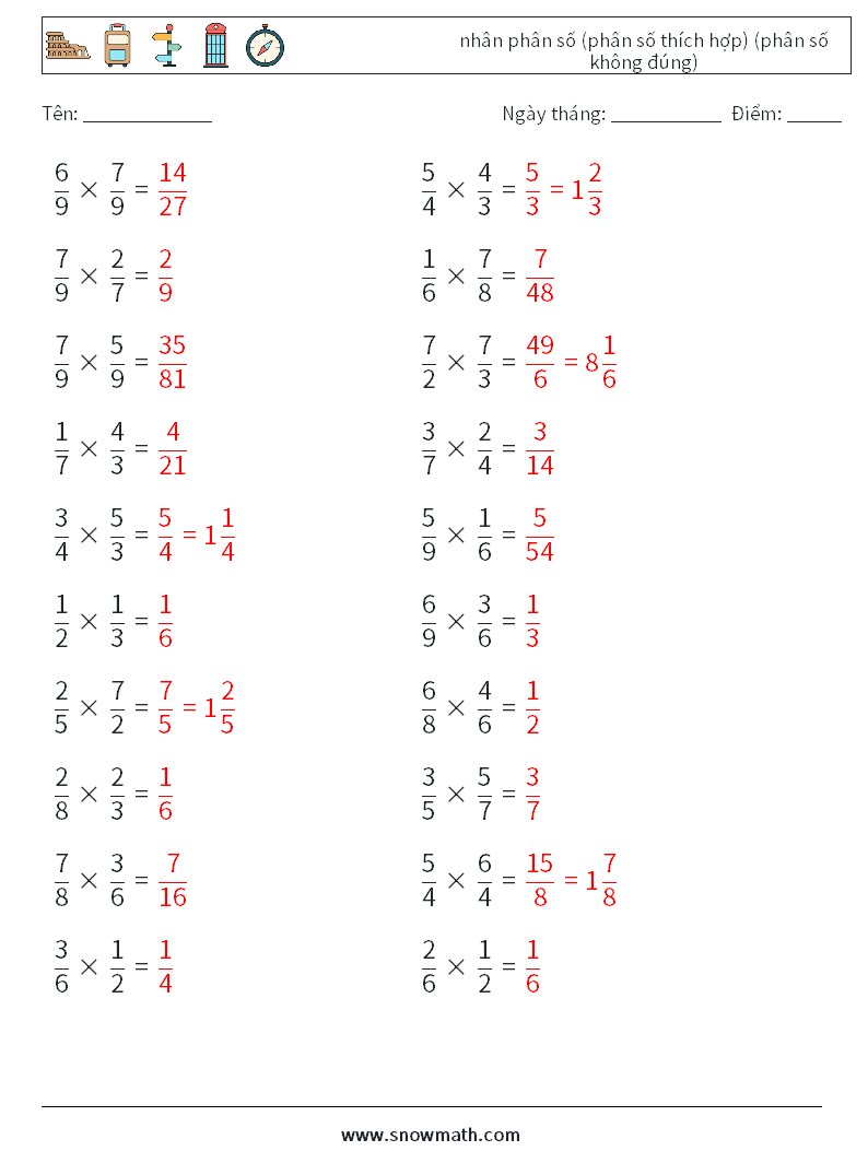(20) nhân phân số (phân số thích hợp) (phân số không đúng) Bảng tính toán học 6 Câu hỏi, câu trả lời