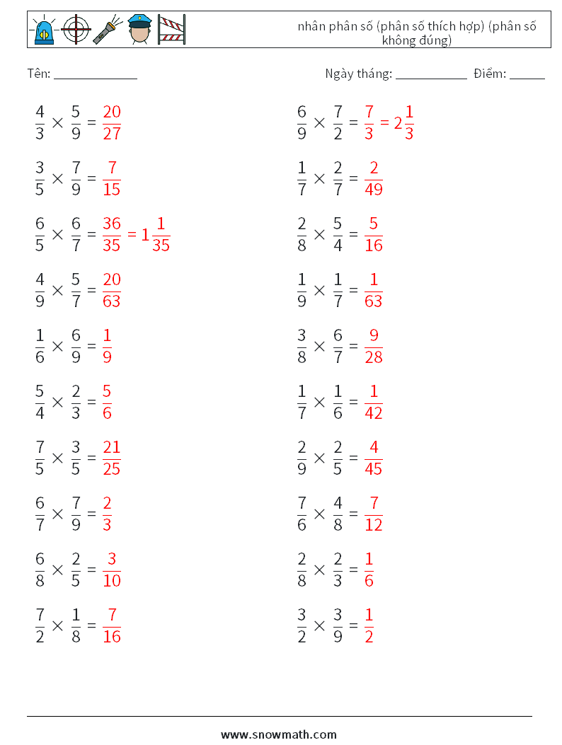 (20) nhân phân số (phân số thích hợp) (phân số không đúng) Bảng tính toán học 7 Câu hỏi, câu trả lời