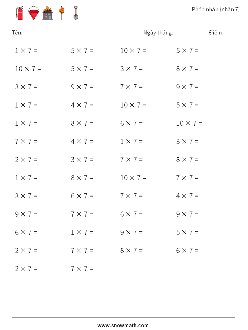 (50) Phép nhân (nhân 7) Bảng tính toán học 8