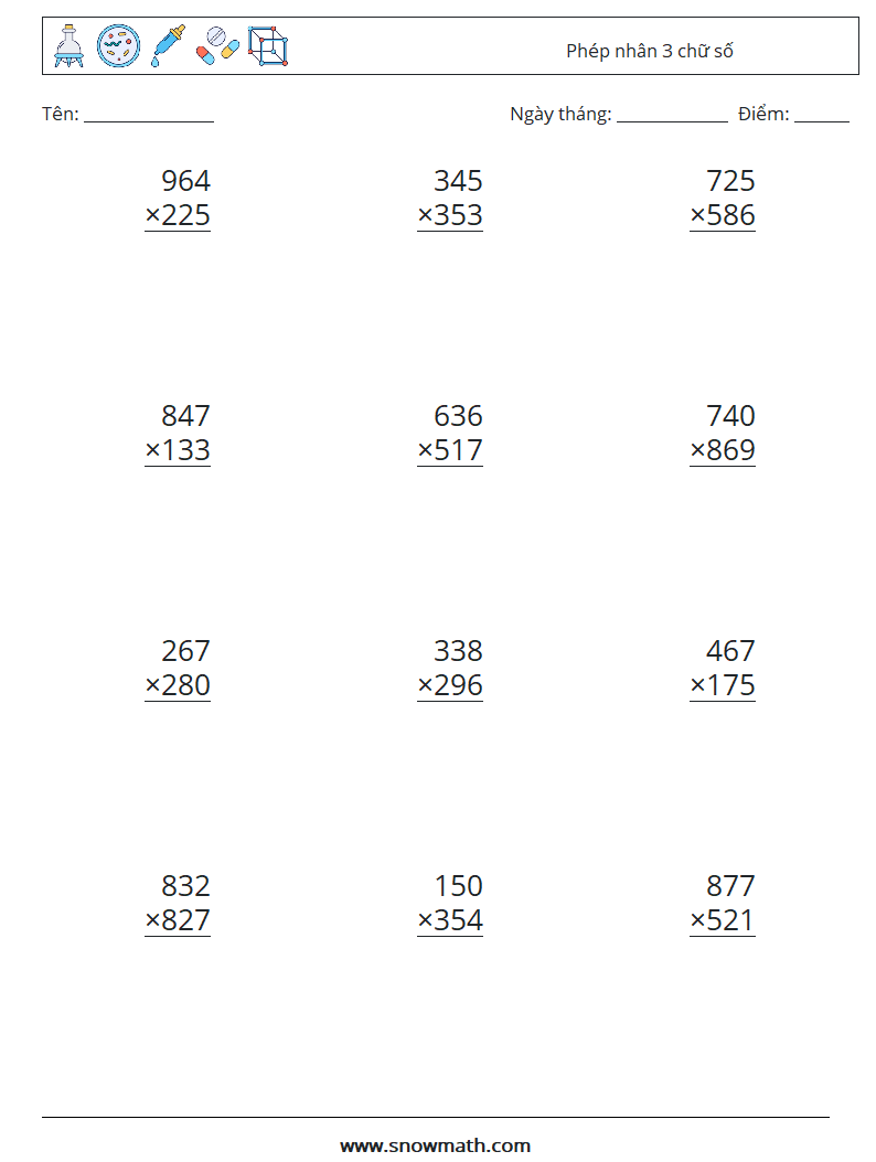 (12) Phép nhân 3 chữ số Bảng tính toán học 14