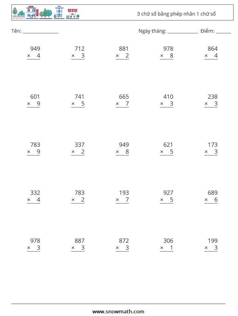 (25) 3 chữ số bằng phép nhân 1 chữ số Bảng tính toán học 16