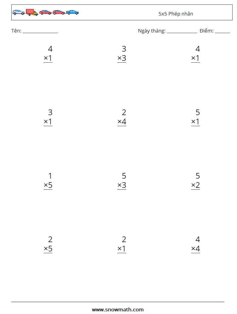 (12) 5x5 Phép nhân Bảng tính toán học 4