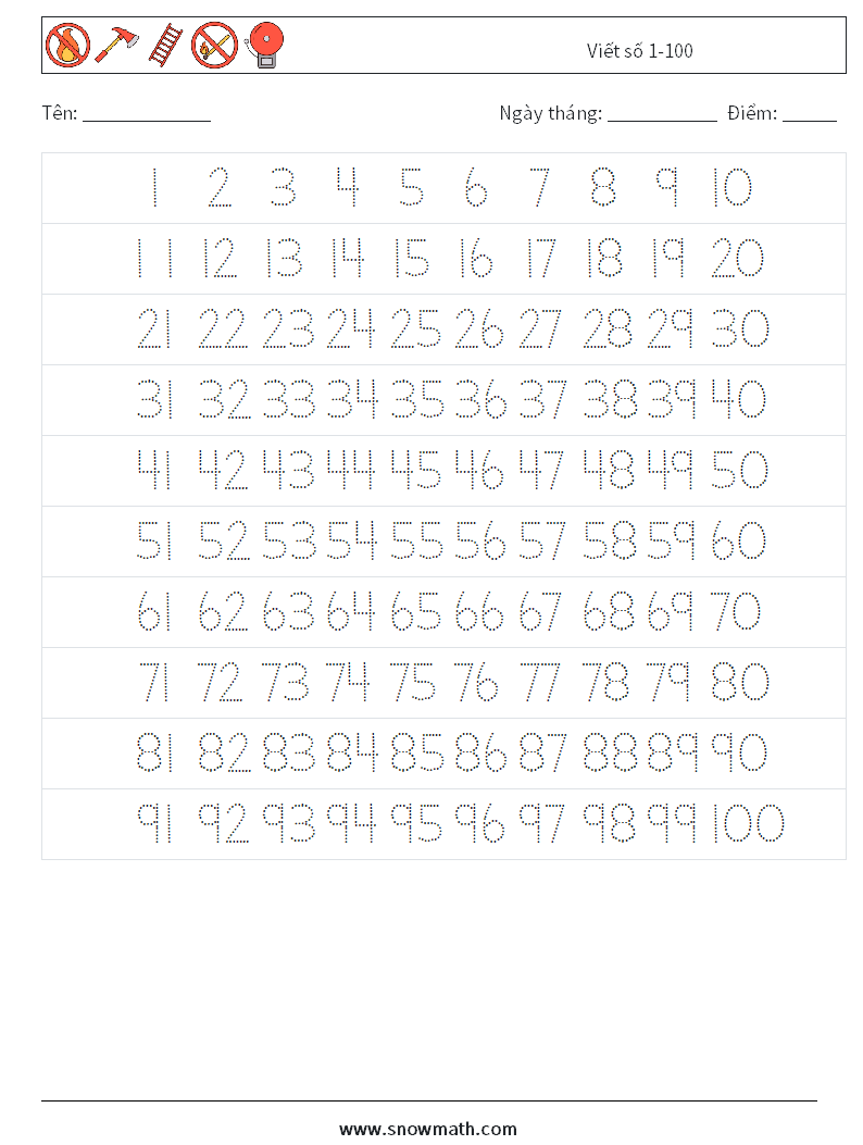 Viết số 1-100