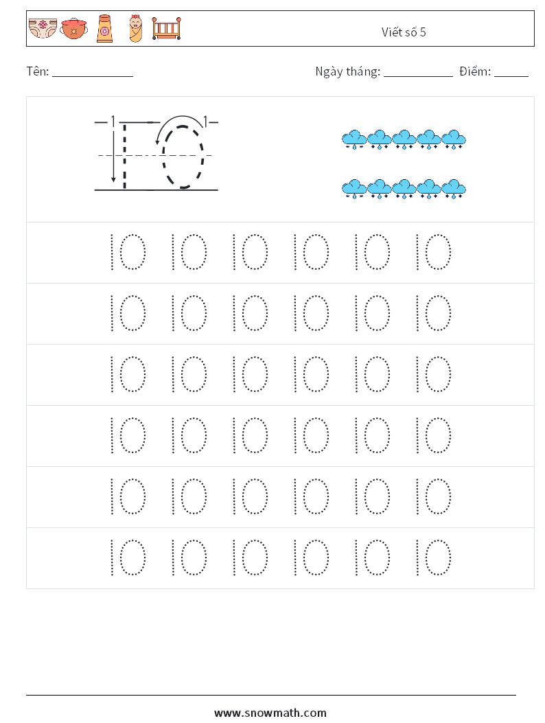 Viết số 5 Bảng tính toán học 5