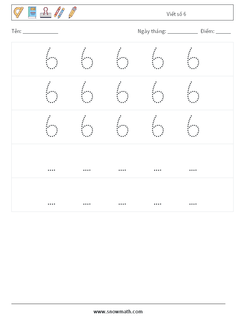 Viết số 6 Bảng tính toán học 12