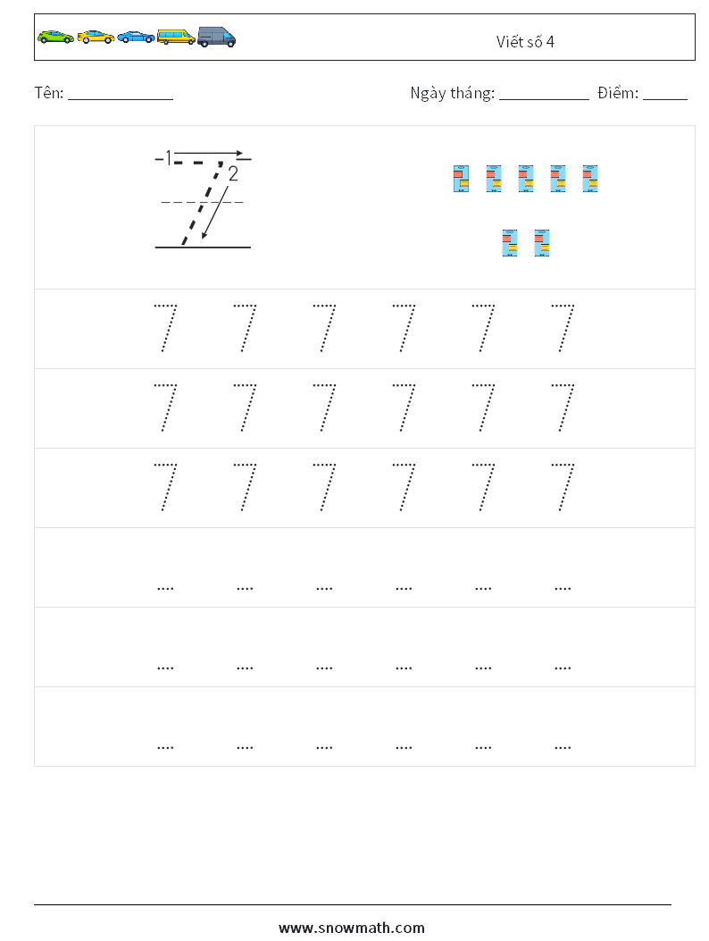Viết số 4 Bảng tính toán học 7