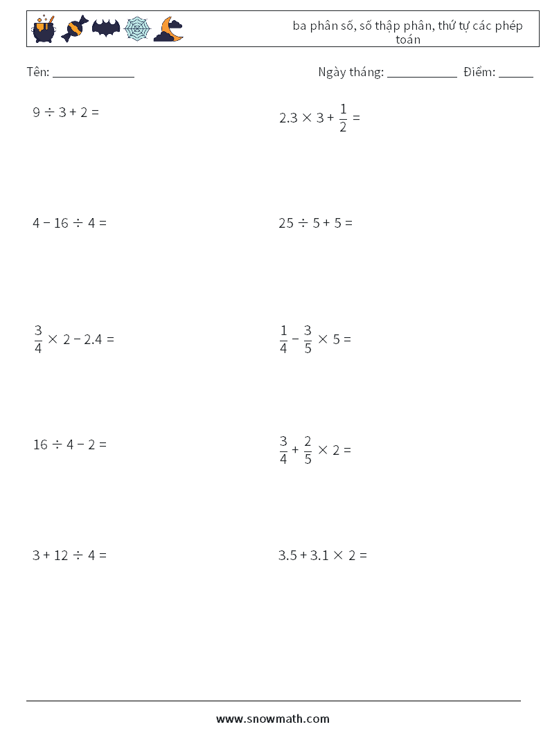 (10) ba phân số, số thập phân, thứ tự các phép toán