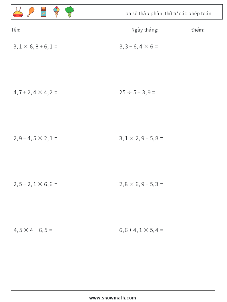 (10) ba số thập phân, thứ tự các phép toán Bảng tính toán học 7