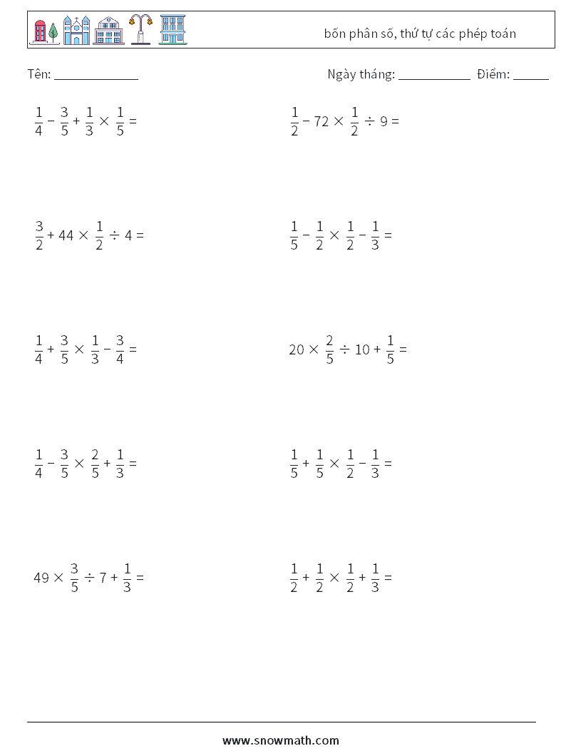 (10) bốn phân số, thứ tự các phép toán Bảng tính toán học 11