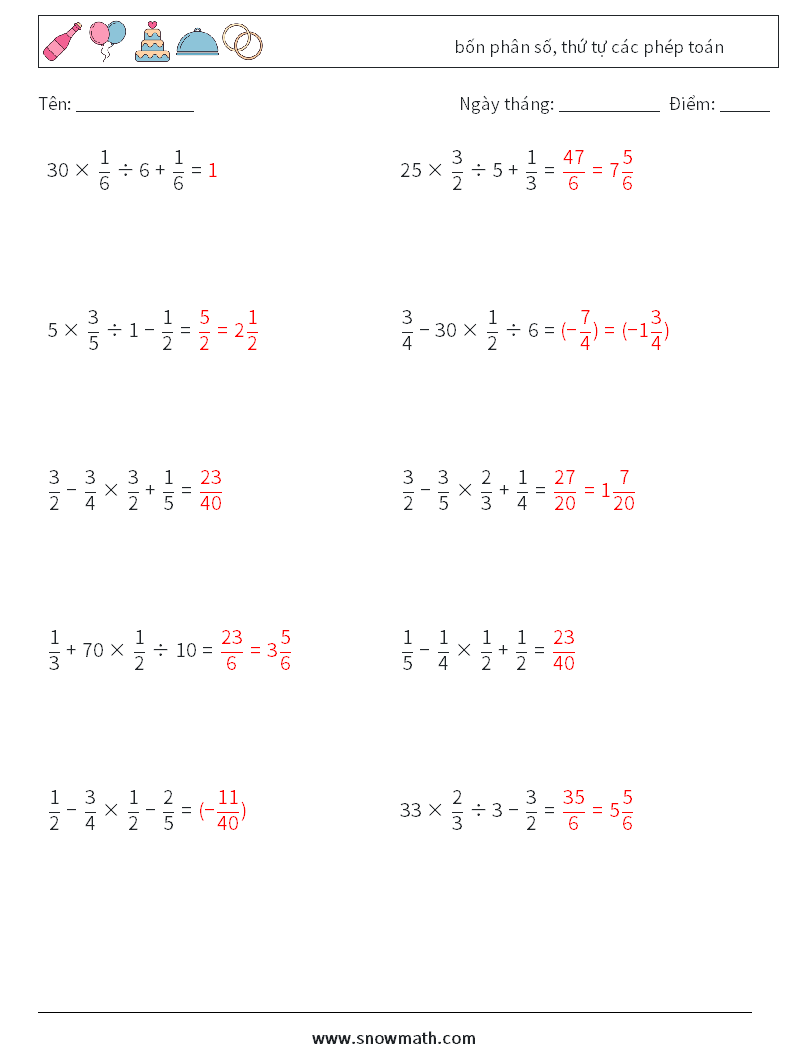 (10) bốn phân số, thứ tự các phép toán Bảng tính toán học 8 Câu hỏi, câu trả lời
