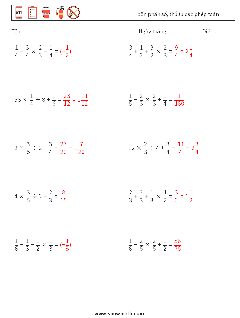 (10) bốn phân số, thứ tự các phép toán Bảng tính toán học 9 Câu hỏi, câu trả lời