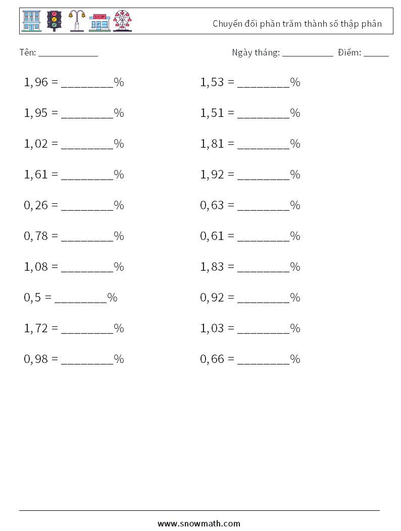 Chuyển đổi phần trăm thành số thập phân Bảng tính toán học 4