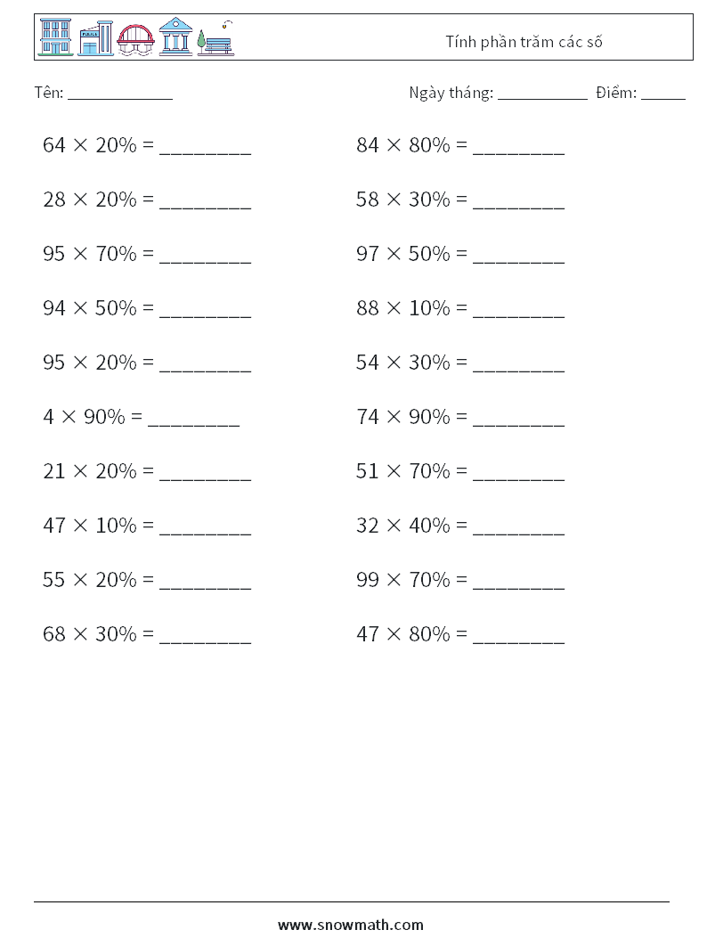 Tính phần trăm các số Bảng tính toán học 5