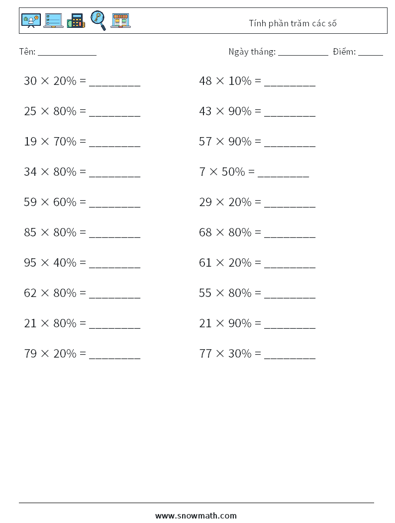 Tính phần trăm các số Bảng tính toán học 9