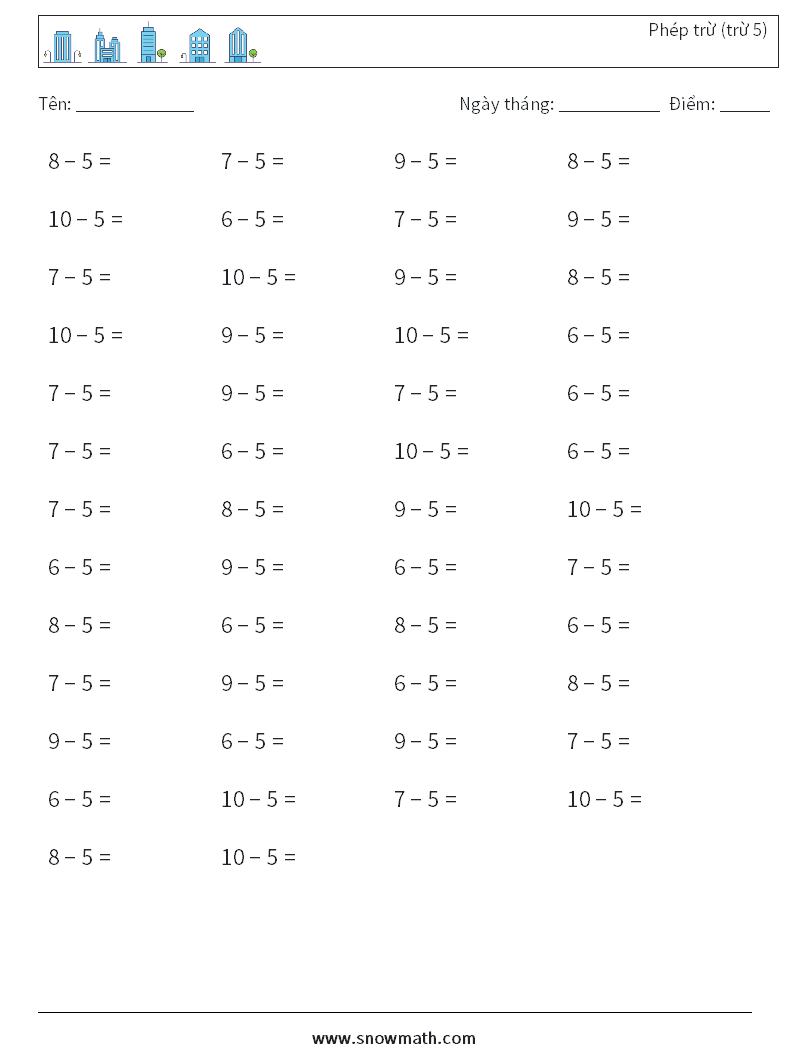 (50) Phép trừ (trừ 5)