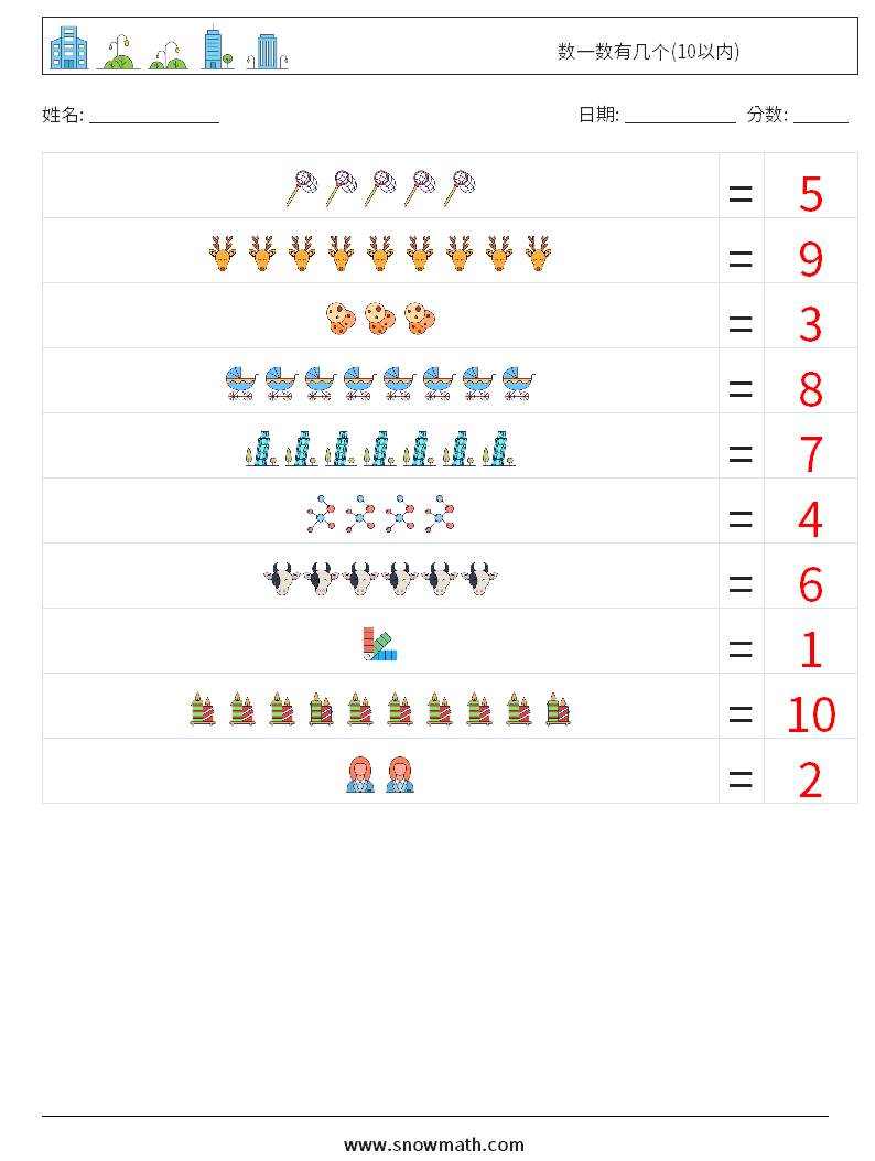 数一数有几个(10以内) 数学练习题 1 问题,解答