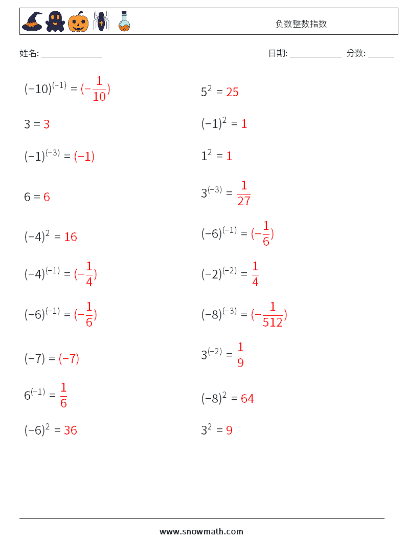 负数整数指数 数学练习题 2 问题,解答