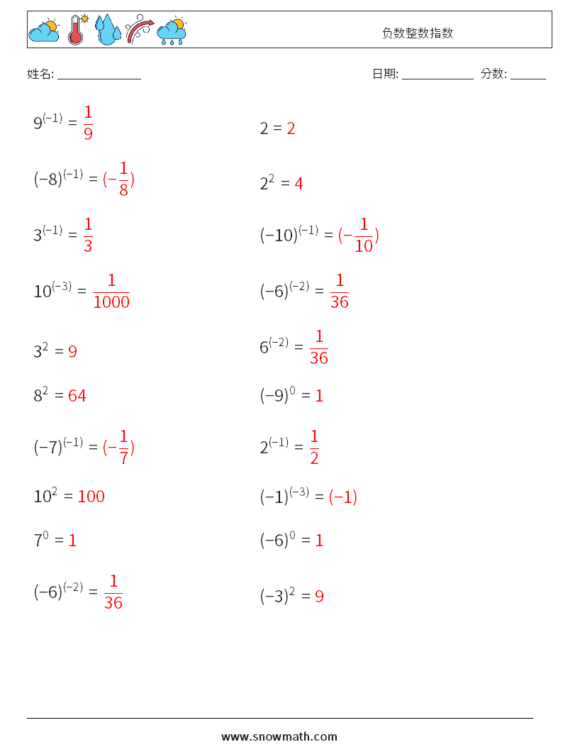 负数整数指数 数学练习题 5 问题,解答