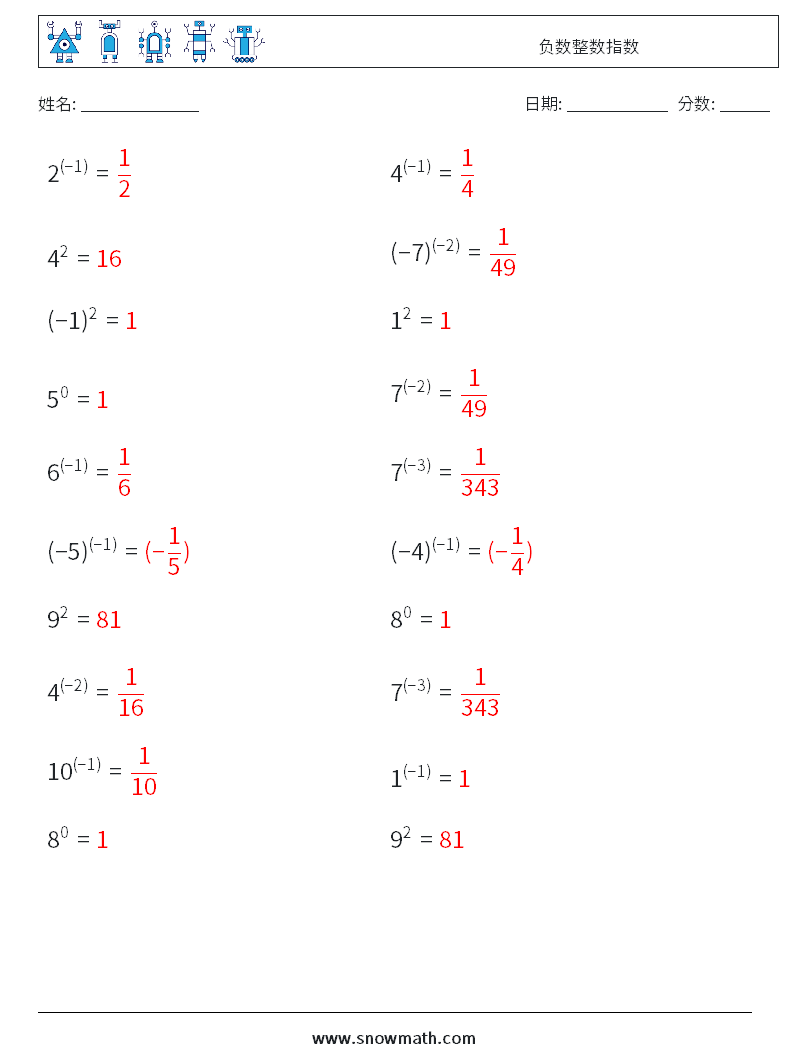 负数整数指数 数学练习题 8 问题,解答