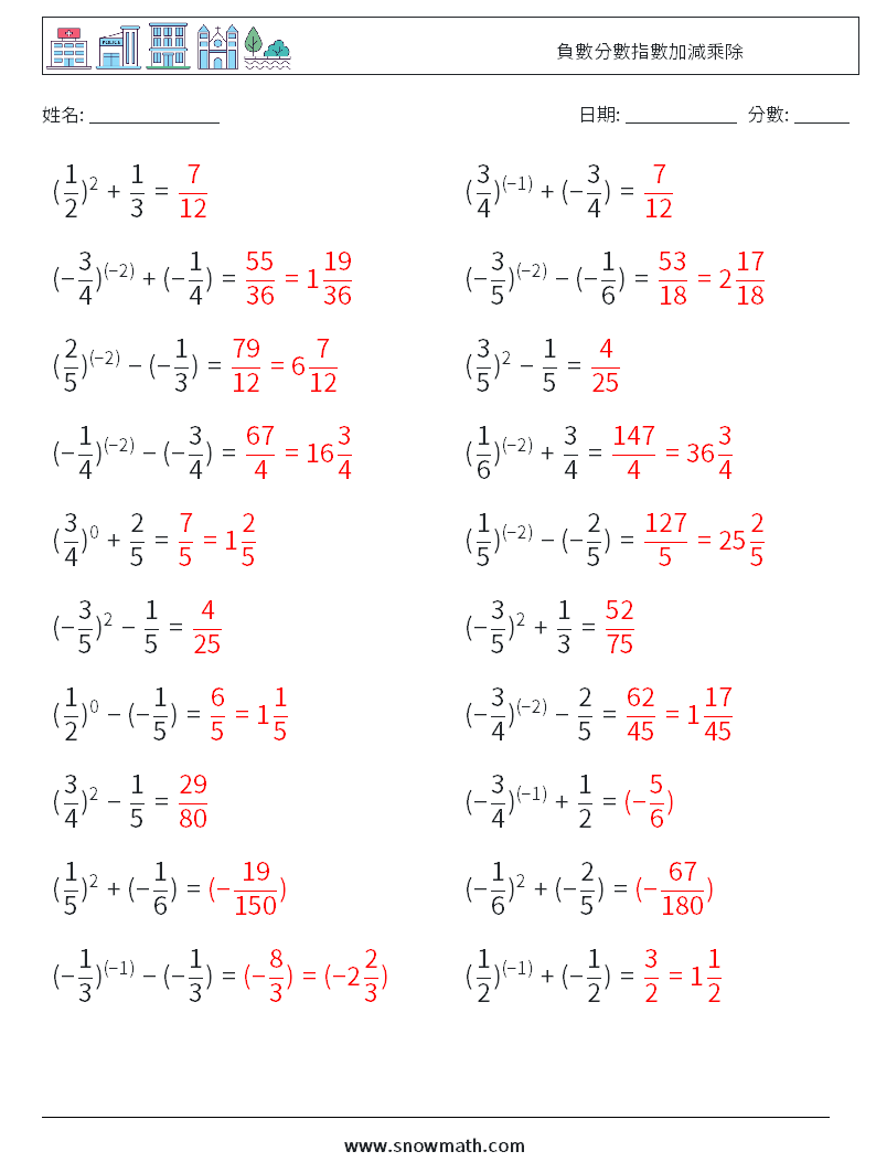 負數分數指數加減乘除 數學練習題 4 問題,解答