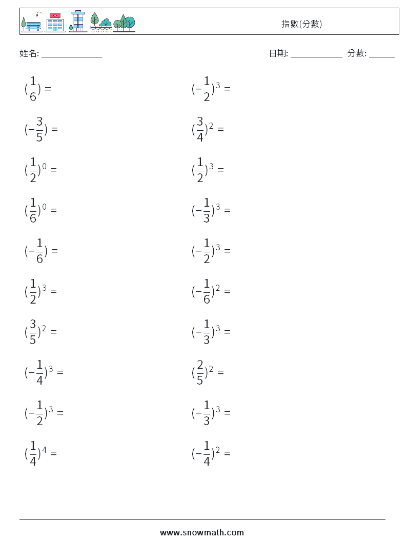 指數(分數) 數學練習題 2