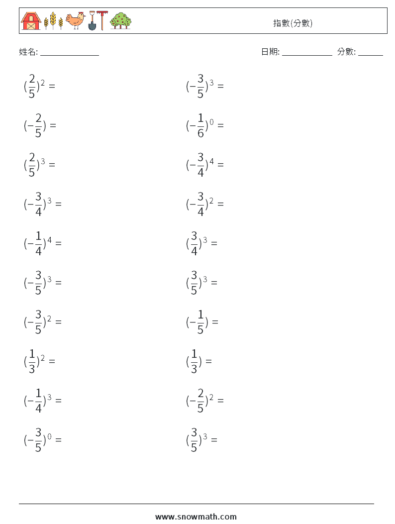 指數(分數) 數學練習題 7