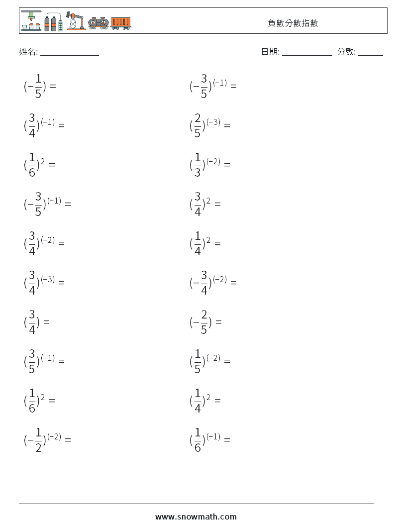 負數分數指數 數學練習題 2