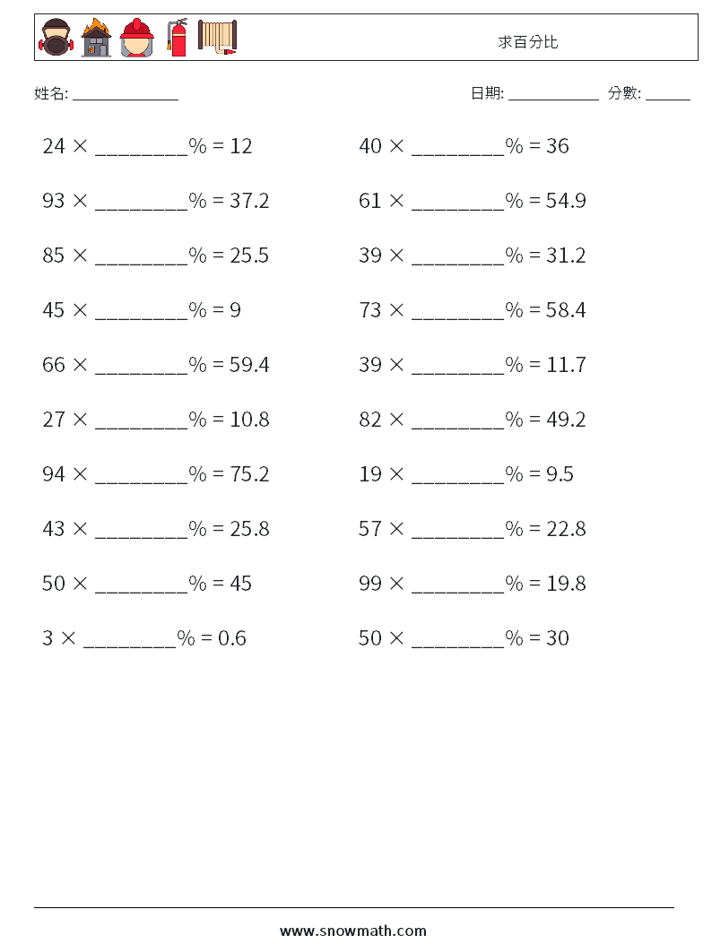 求百分比 數學練習題 9