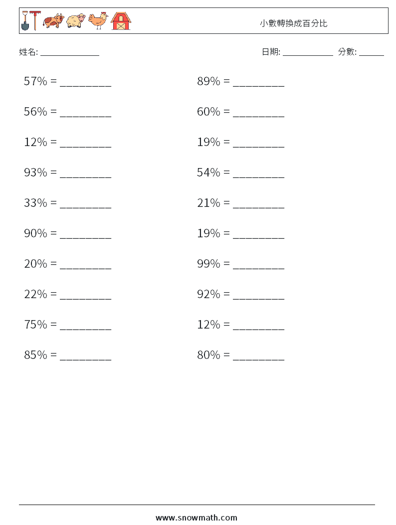 小數轉換成百分比 數學練習題 7